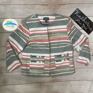 katherine New York boho blazer jacket size S black white red striped new!